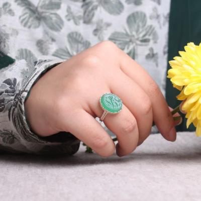 انگشتر عقیق سبز حکاکی زهرا زنانه کد 1380