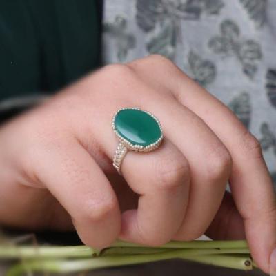 انگشتر عقیق سبز زنانه کد 1379