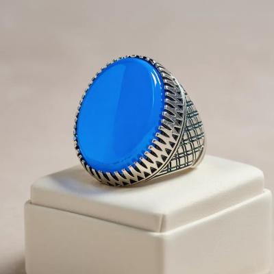 انگشتر نقره باسنگ عقیق ابی کد 1394