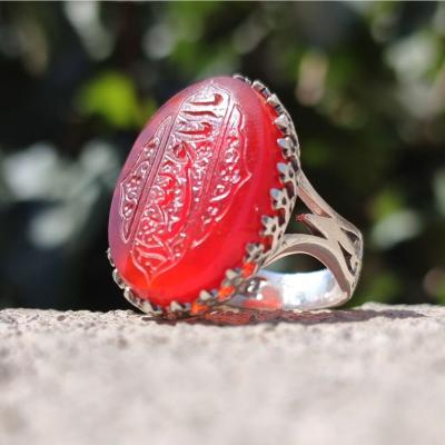 انگشتر نقره باسنگ عقیق قرمز با حکاکی یا اباعبدلله کد 1355