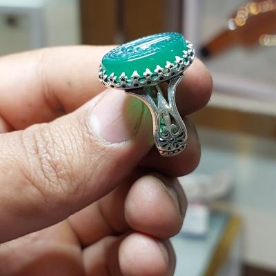انگشتر نقره باسنگ عقیق سبز با حکاکی یاعلی کد 1366