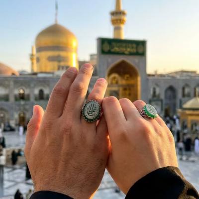 انگشتر نقره ست زوجین باسنگ عقیق سبز باحکاکی یازهرا و یاعلی کد 1352