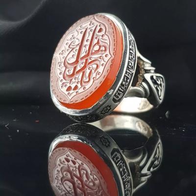 انگشتر نقره عیار 925 سنگ عقیق قرمز درجه یک حکاکی یا زهرا (س)– کد 1054