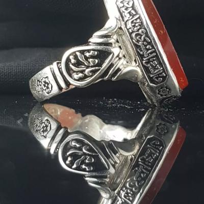 انگشتر نقره عیار 925 سنگ عقیق قرمز درجه یک حکاکی یا زهرا (س)– کد 1054