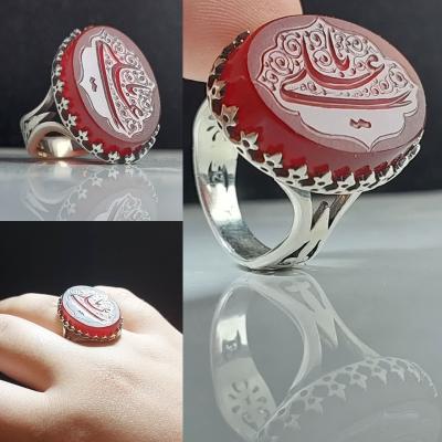 انگشتر نقره با سنگ عقیق قرمز با حکاکی یاعلی (ع)– کد 1085