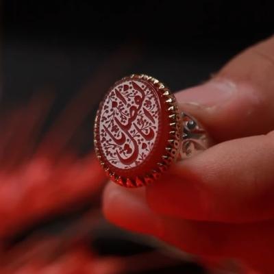 انگشتر مردانه نقره با سنگ عقیق قرمز و حکاکی یا ابالفضل(علیه السلام) رکاب نقره عیار 925 تاج برنجی رنگ ثابت کد 1177