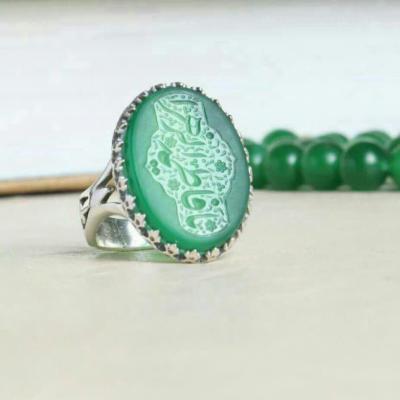 انگشتر عقیق سبز با حکاکی یا فاطمه الزهرا کد 5227